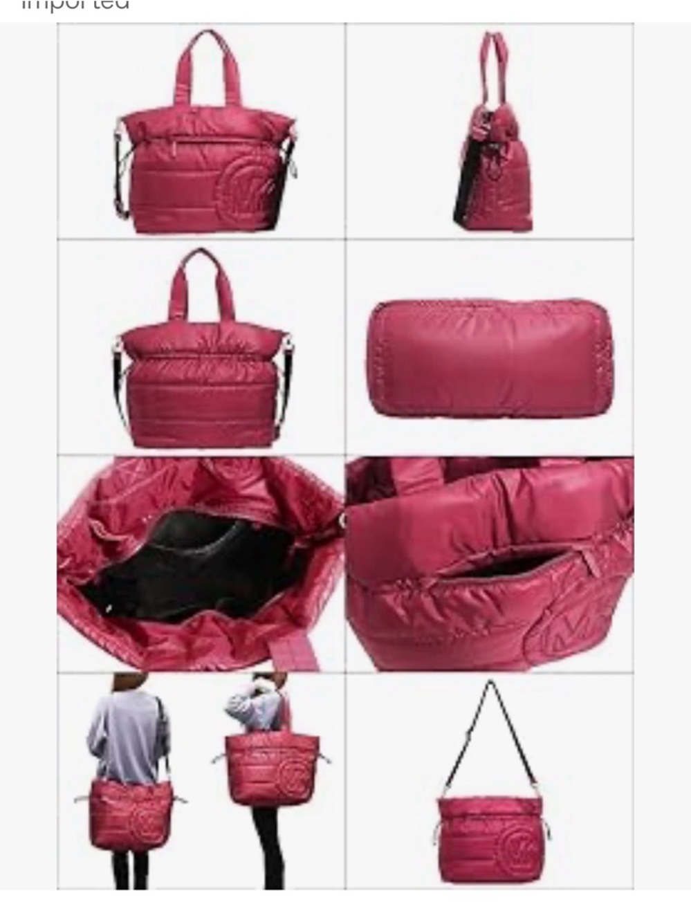 Michael Kors MK Quilted Puffer Tote Bag - Burgundy - Picture 3 of 6
